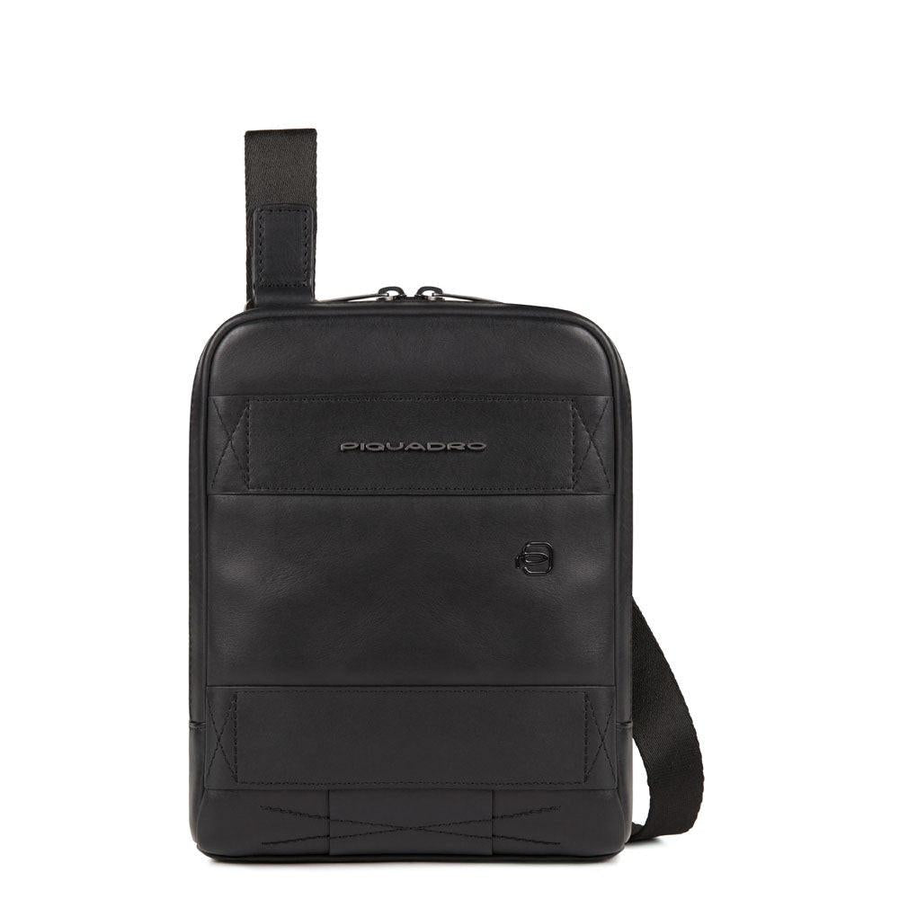 Piquadro Obidos Leather Crossbody Bag Black for Men | 17x22x5cm.